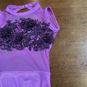 Bloch‎ Purple Leotard Size 8/10 Custom Made Flowers and Rhinestones Appliqué